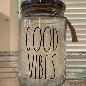 Rae Dunn Good Vibes glass hair tie jar